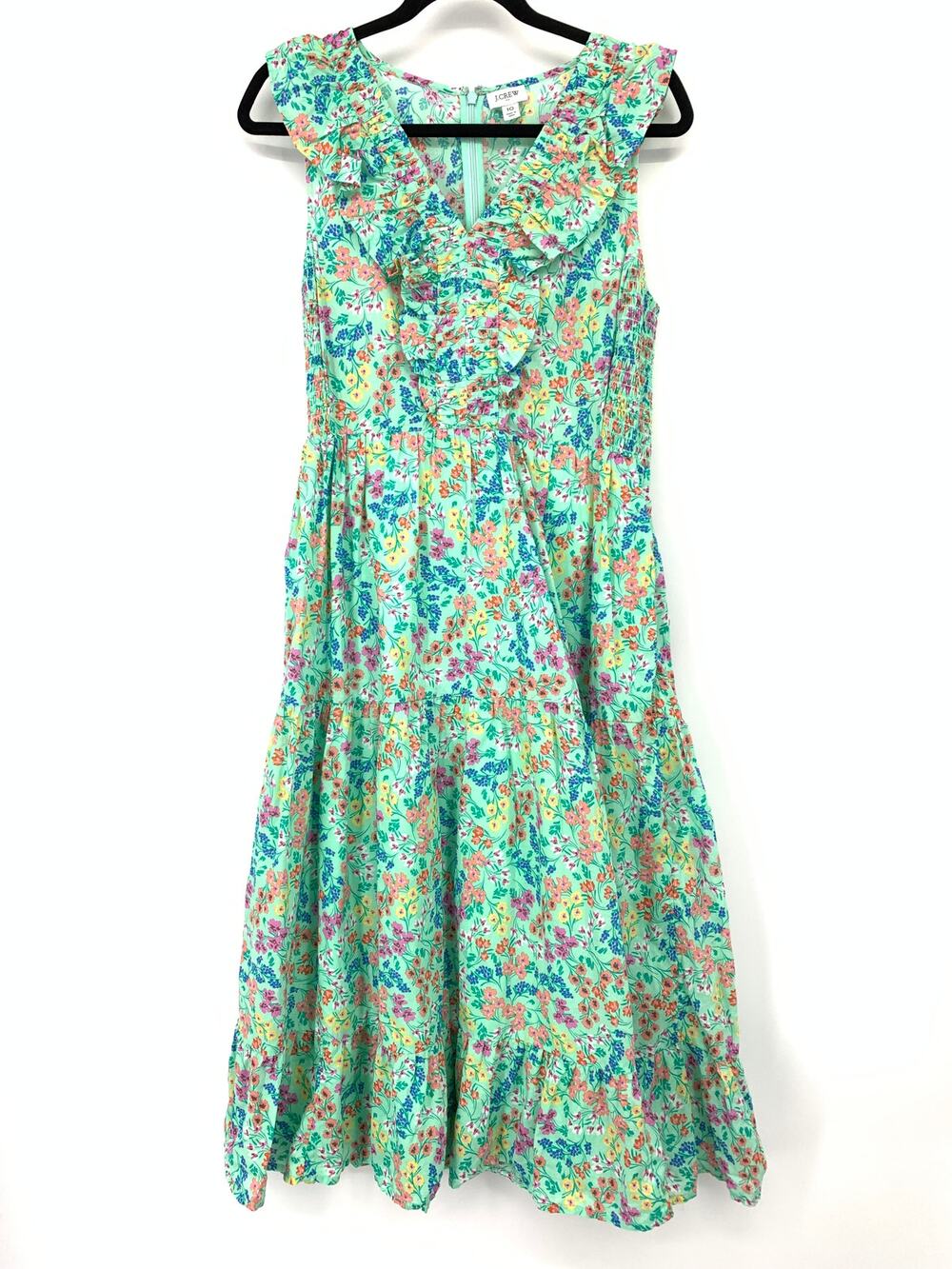 J. Crew Factory Printed V-Neck Smocked Midi Dress Womens Sz 10 Spearmint Floral